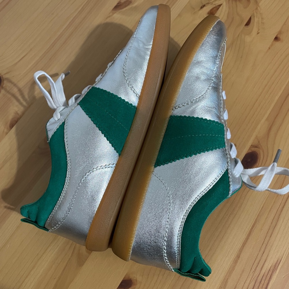 NWT Boden Retro Erin Tennis Trainer Sneakers Silver Green Leather Suede EU 39 - Picture 5 of 17